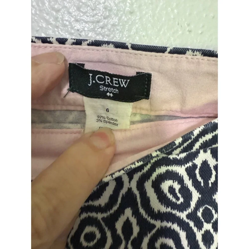 J Crew Mini Skirt White Blue Patterned Pockets Side Zip Womans 6 - Picture 3 of 4